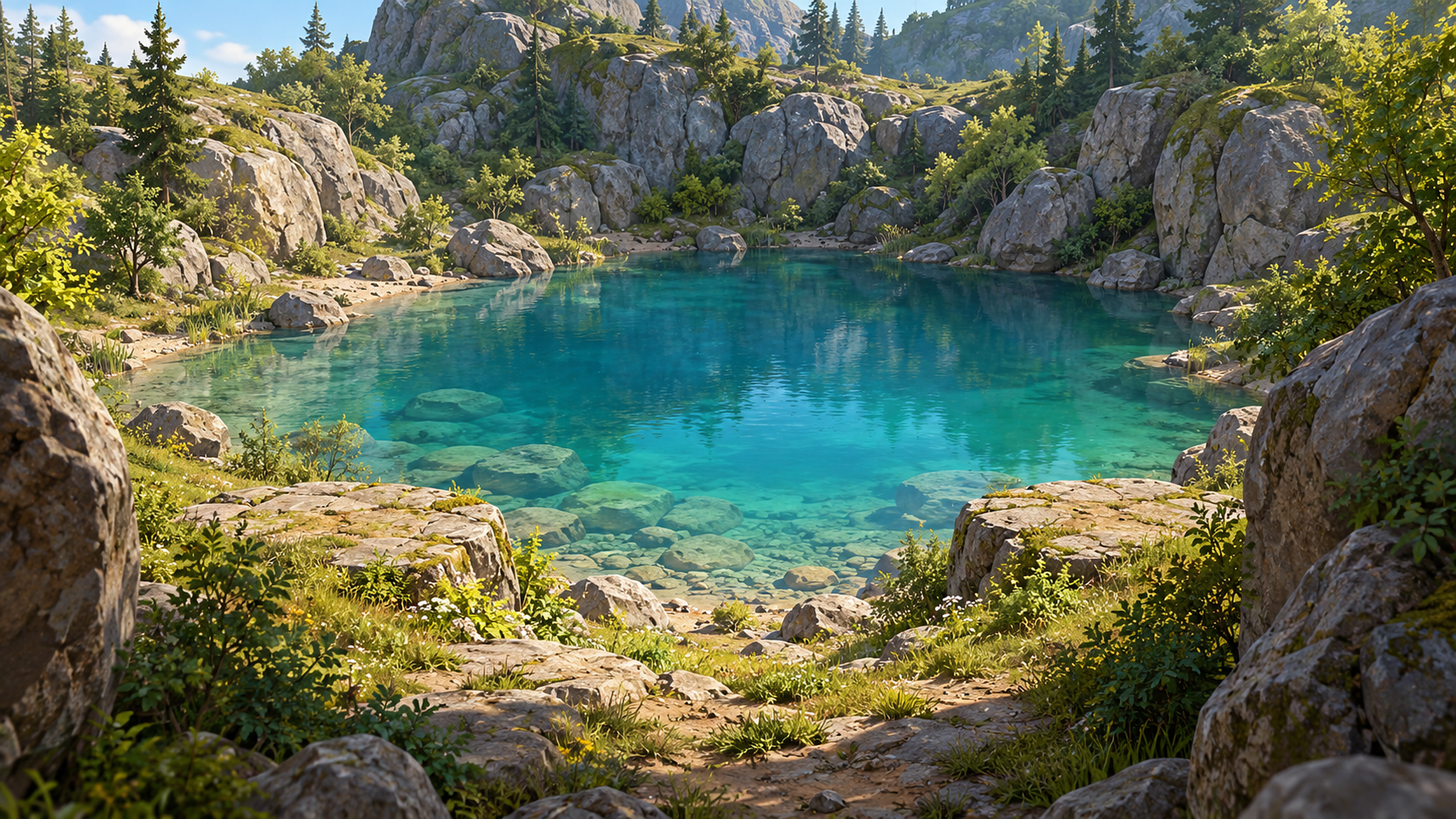 Das Wasserloch: ein türkisblauer See zwischen bewaldeten Felsen